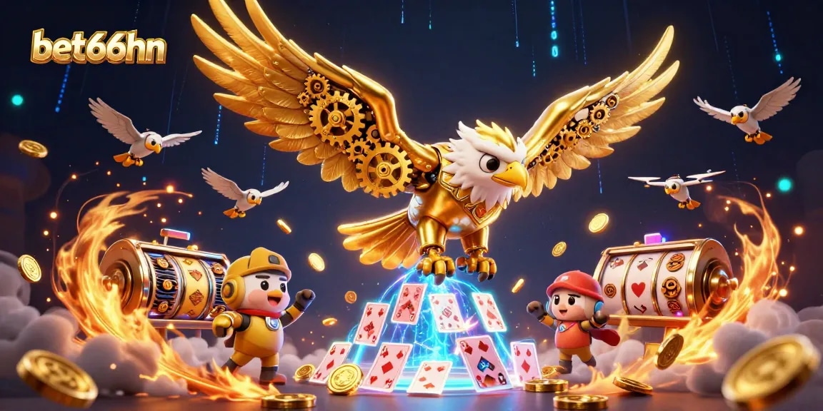 Experience thrilling gaming excitement at bet66hn with a vibrant 3D eagle and casino elements.