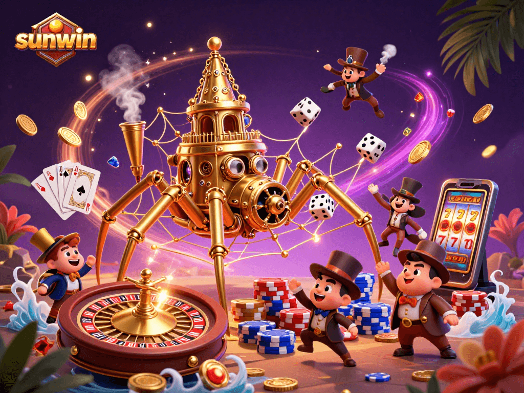Engage with sunwin's steampunk casino adventure, featuring a golden spider and immersive gaming elements.
