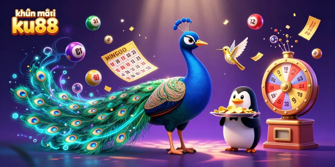 Engage with khuyến mãi ku88 through colorful lottery elements and vibrant casino characters.