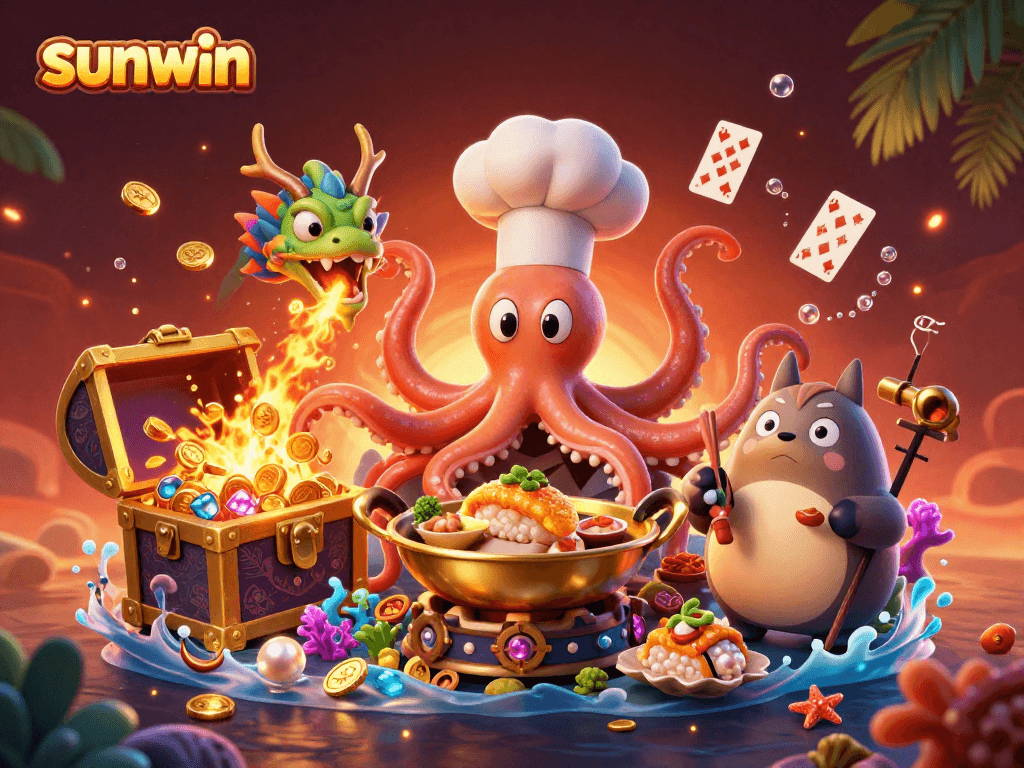 Experience the sunwin excitement as vibrant casino characters engage in a thrilling game.