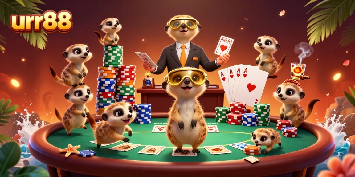 Experience the thrill of gambling at urr88, where meerkats run a vibrant casino scene filled with poker action.