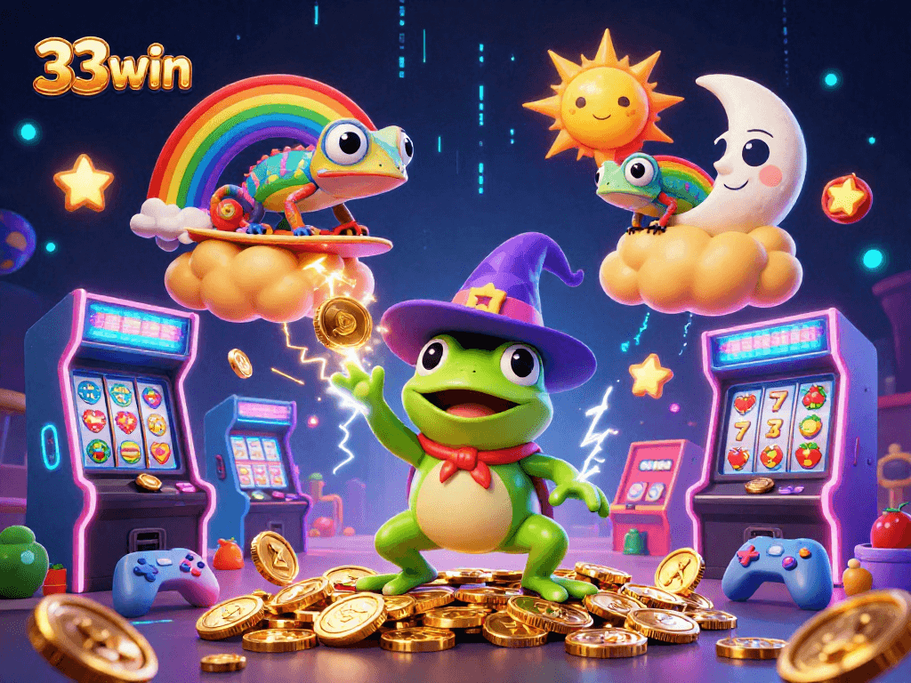 Experience thrilling action and win big at 33win with vibrant casino elements and characters.