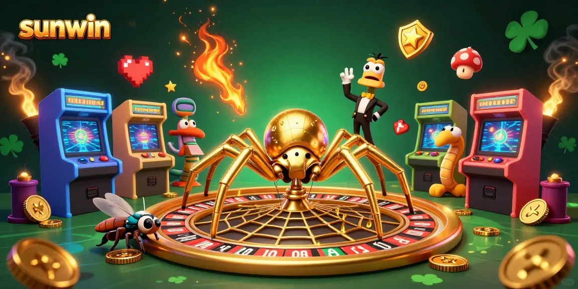 Place your bets with sunwin in this exciting 3D casino illustration featuring a spider and centipede.