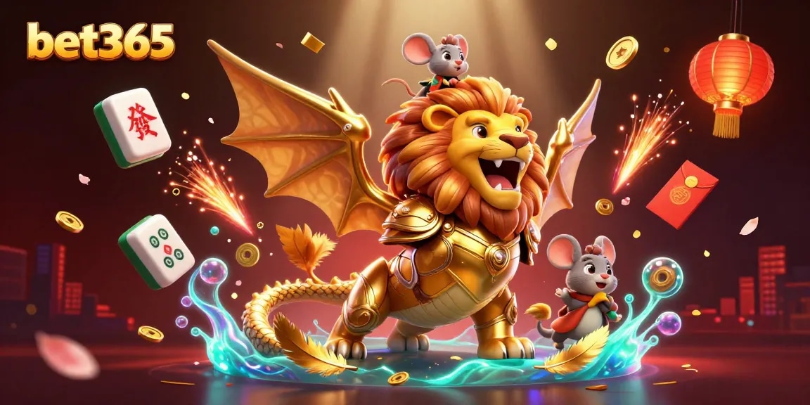Experience exciting gaming with bet365 in this vibrant 3D casino illustration featuring a roaring chimera.