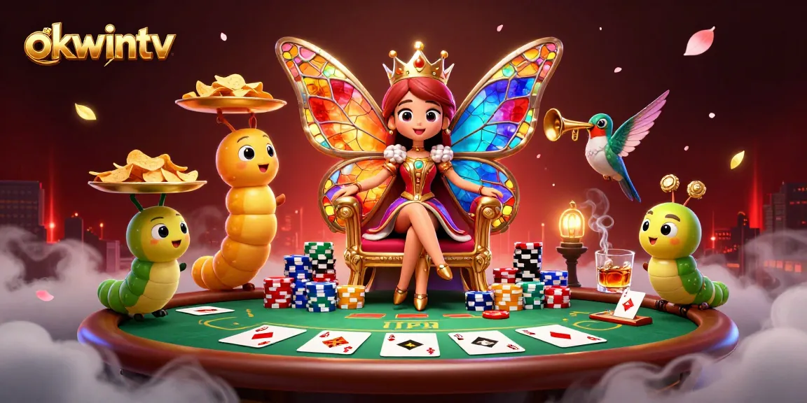 Experience seamless betting with okwintv's vibrant 3D casino illustration featuring a butterfly queen.