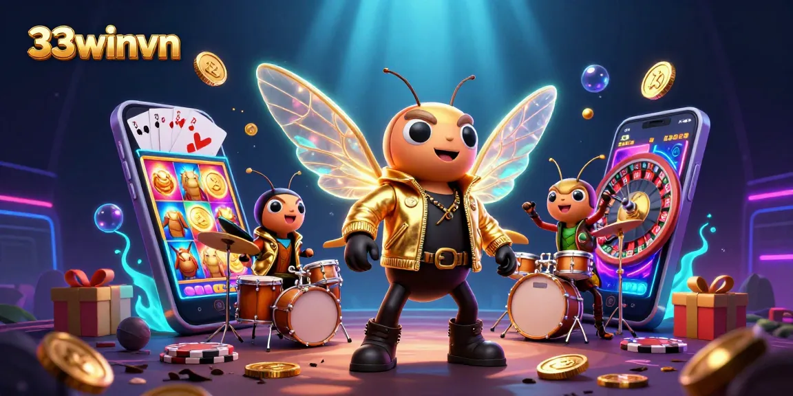 Join the 33winvn casino adventure with a vibrant 3D gaming scene full of exciting elements.