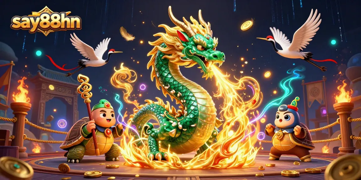 Experience thrilling gameplay at say88hn with a jade dragon and lucky cranes in a vibrant casino setting