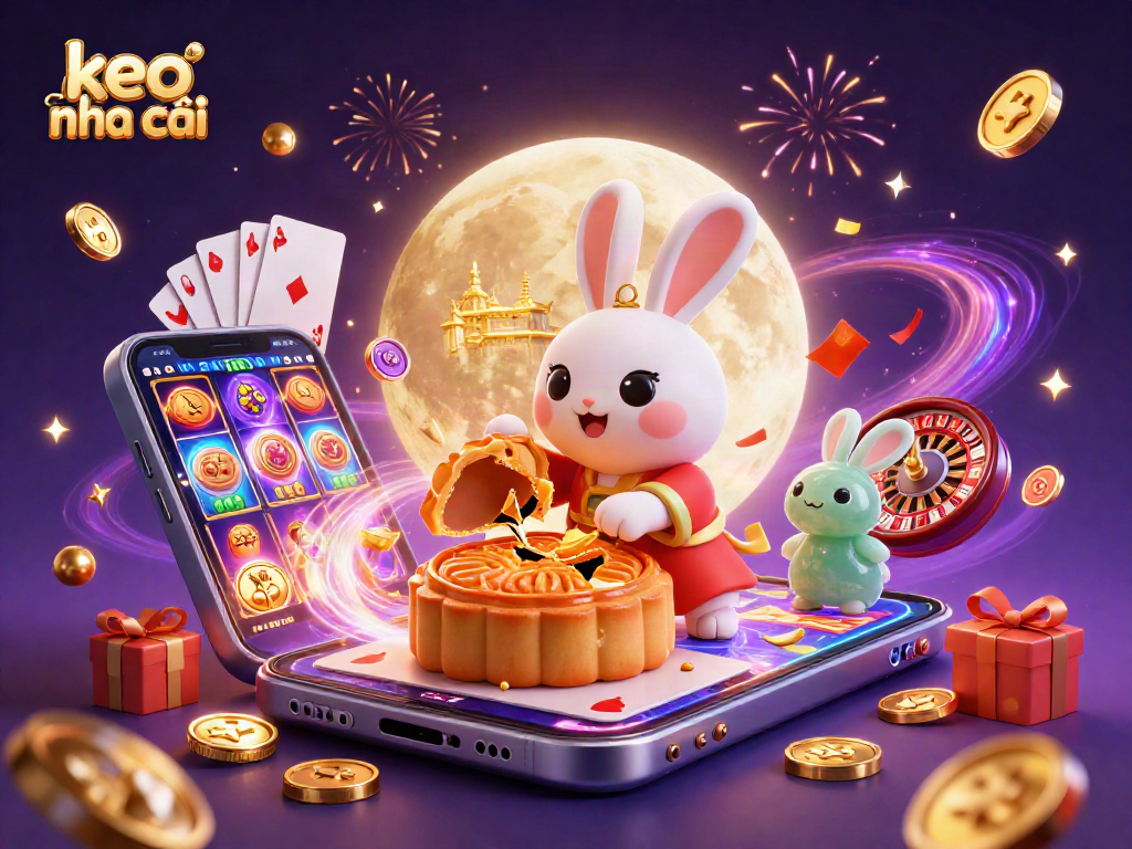 Engage in keo nha cái with a festive illustration showcasing the moon rabbit and casino elements.