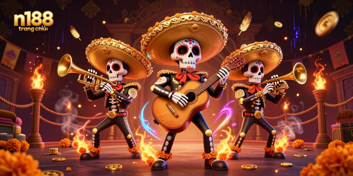 Experience the thrill of n188 trang chủ with a vibrant scene of a mariachi band amid swirling casino elements.