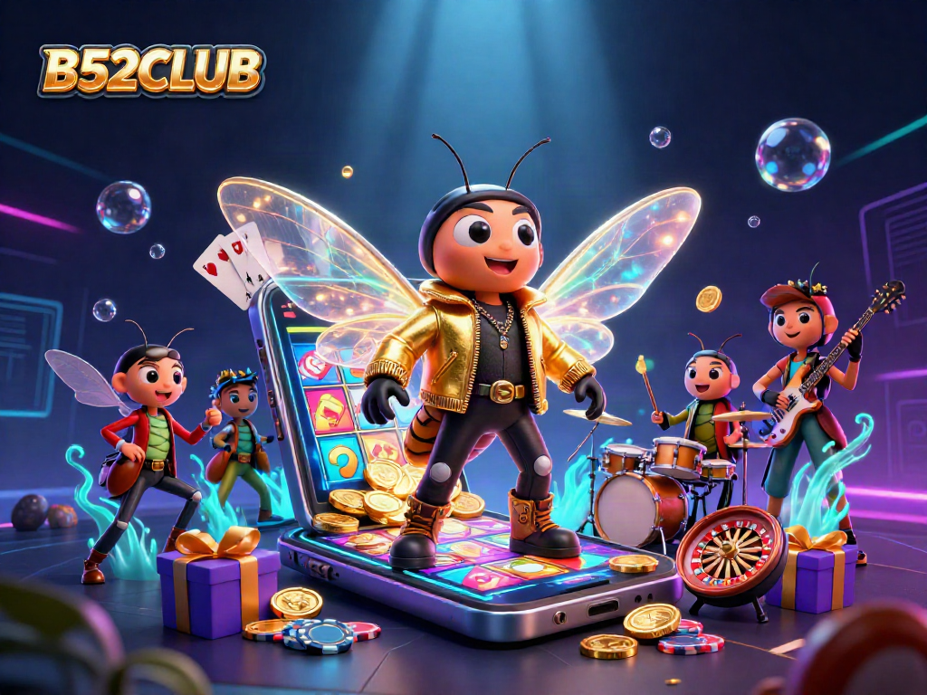 Engage with the vibrant action of B52CLUB as the cicada rock star and friends rock the casino scene.