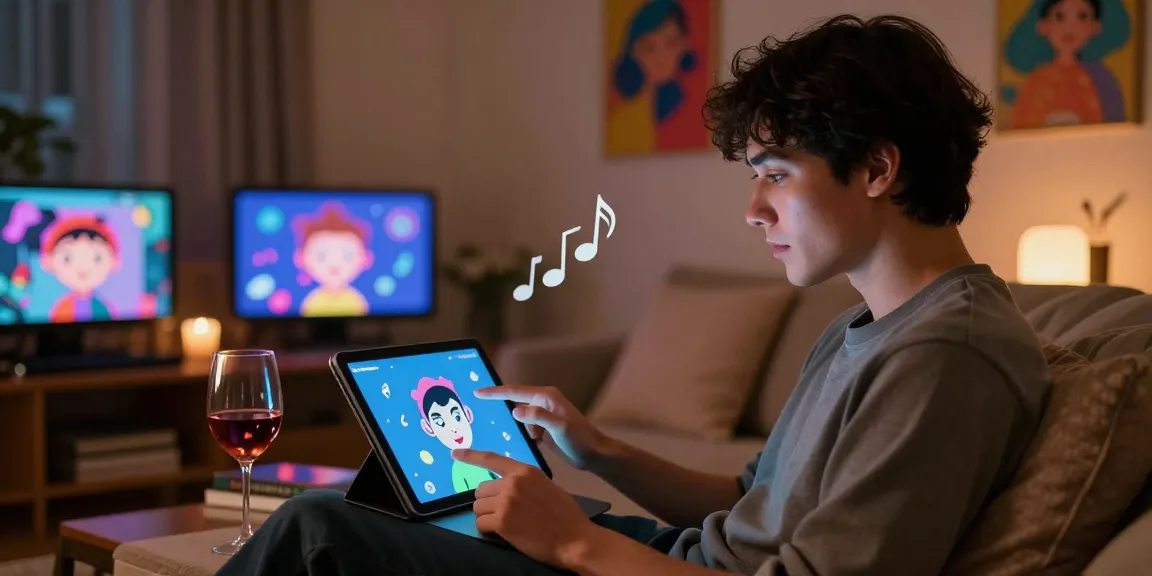 Engaging NSFW chat bot interaction on tablet in cozy setting