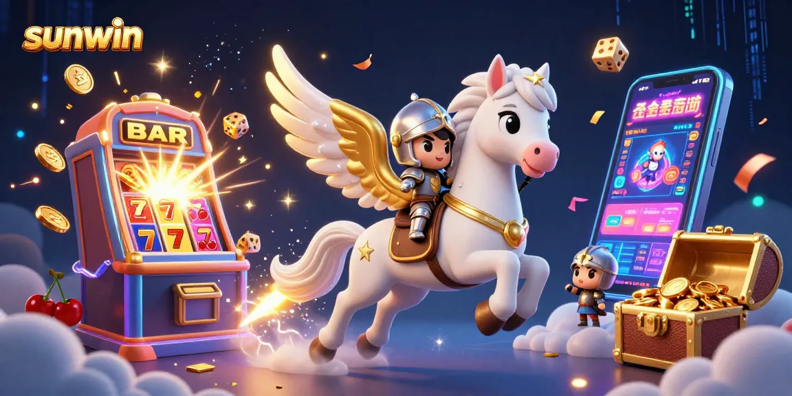 Experience exciting gameplay at sunwin with a dynamic scene of a knight on a celestial horse amidst vibrant casino elements.