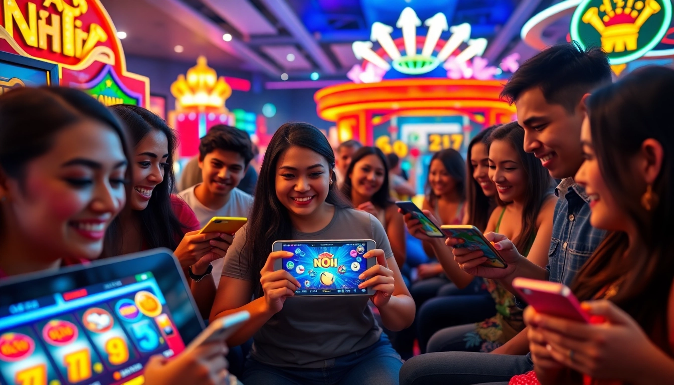 Nổ Hũ game experience with players engaged in a lively online casino environment.