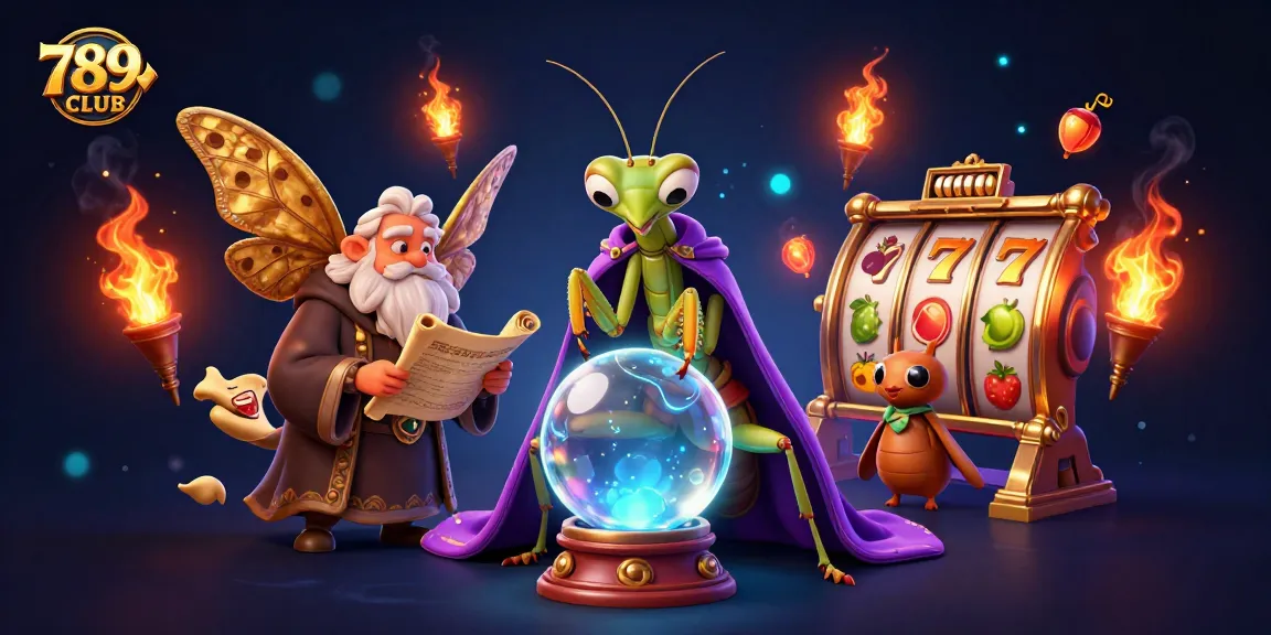 Play slots with 789CLUB's animated characters and vibrant game elements in a dynamic casino illustration.