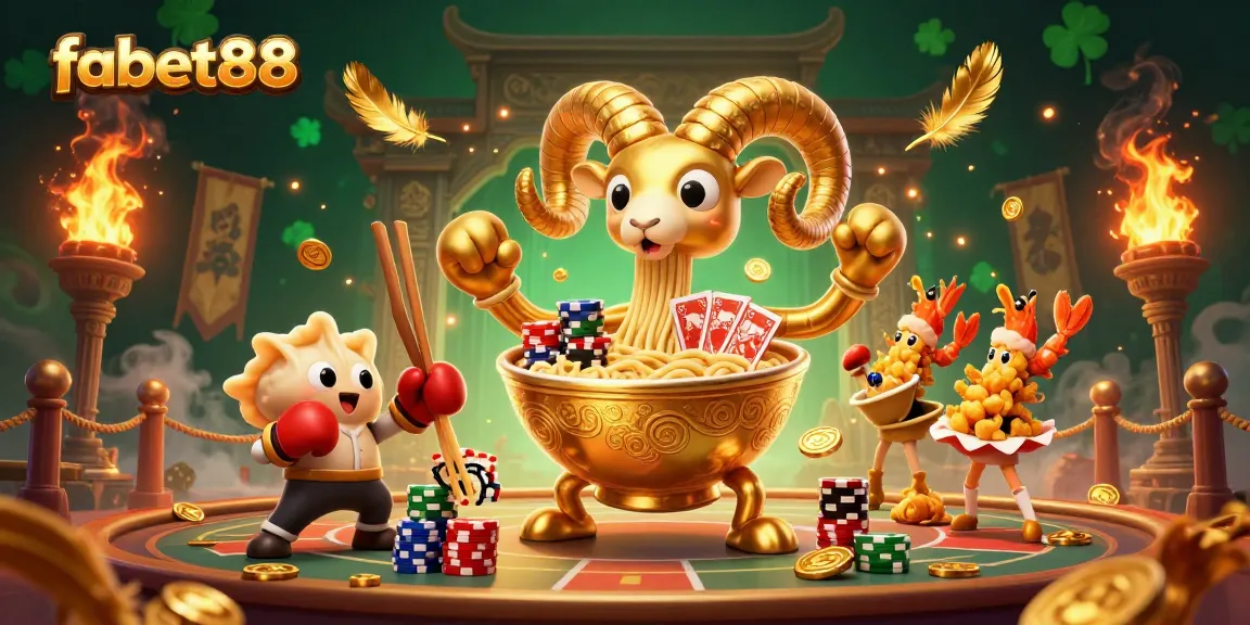 Engage with fabet88 in an exciting online casino scene featuring dynamic characters and vibrant decorations.