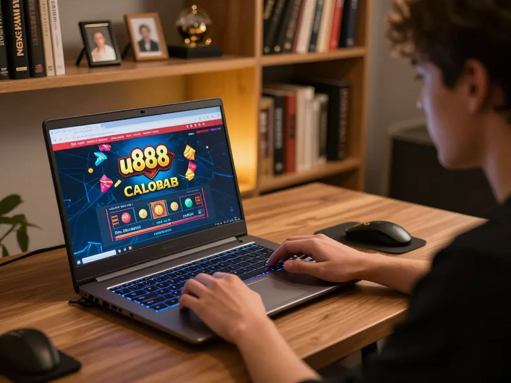 Engaging gameplay on the link u888 platform in a stylish home setup with modern tech and gambling strategy notes.
