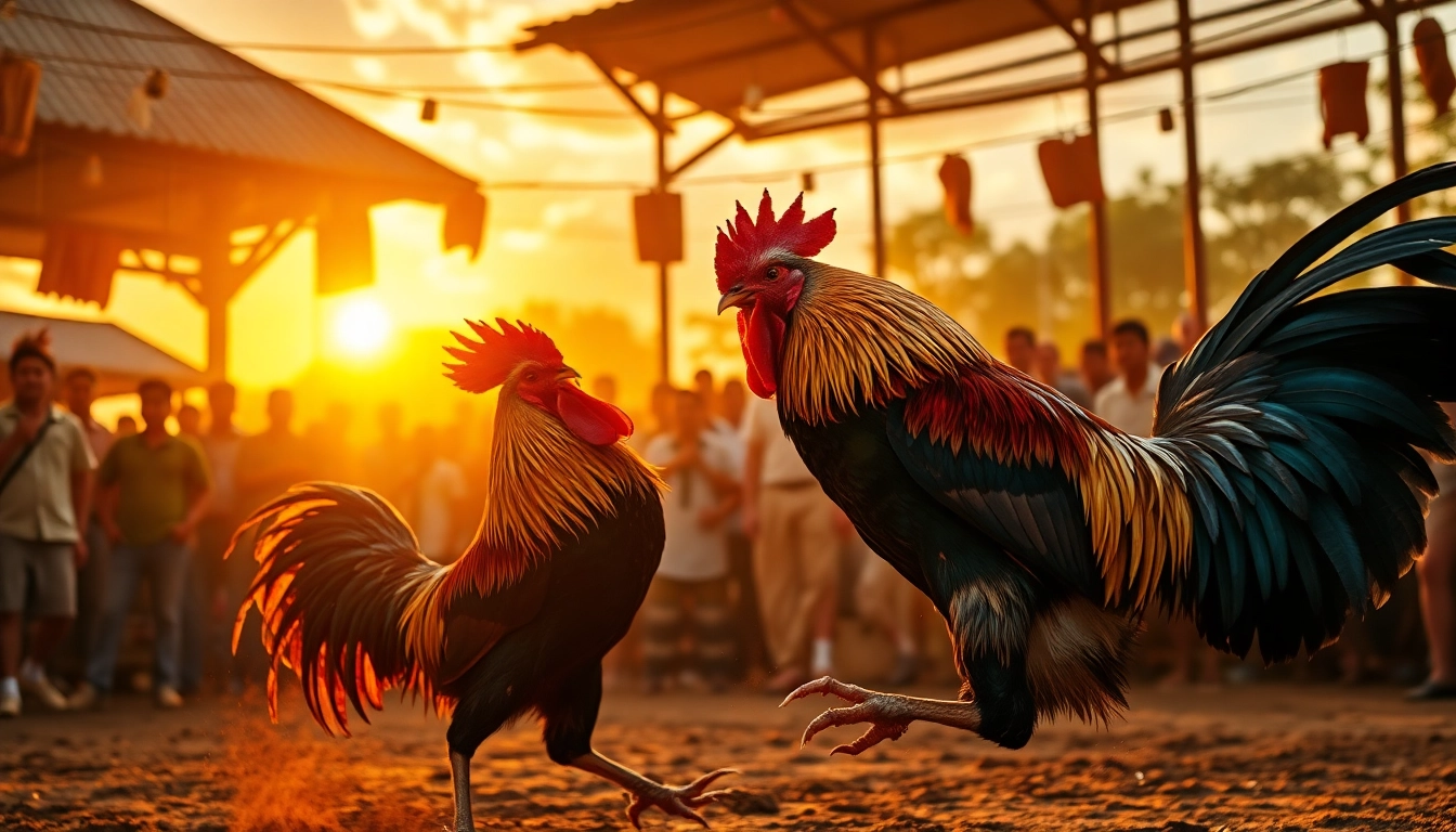 Live cockfighting scene showcasing dagatructiep 1 excitement and energy.
