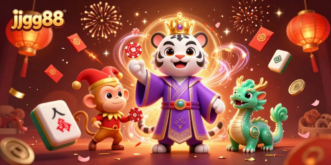 Engage in thrilling games at jjgg88 with a dynamic 3D illustration showcasing vibrant casino elements.