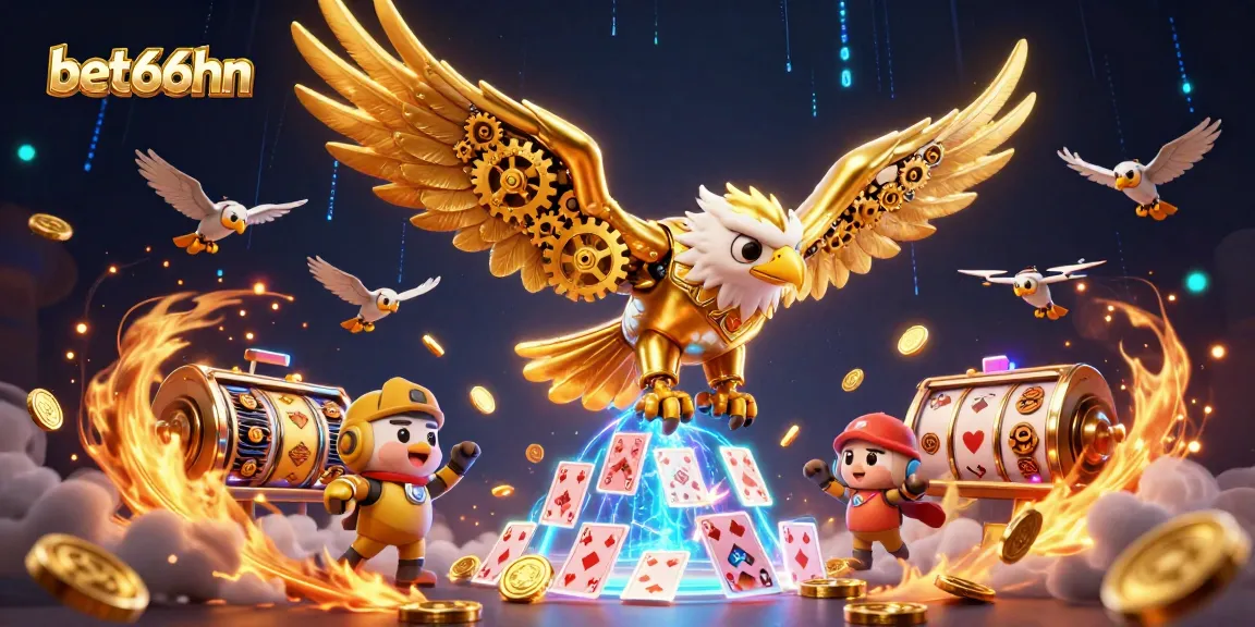 Experience thrilling gaming excitement at bet66hn with a vibrant 3D eagle and casino elements.