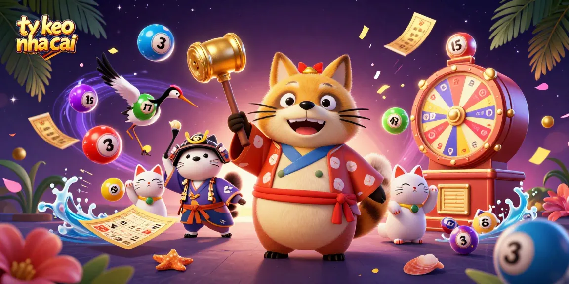 Bet and win with ty le keo nha cai through dynamic casino illustration featuring lucky tanuki and colorful game elements.