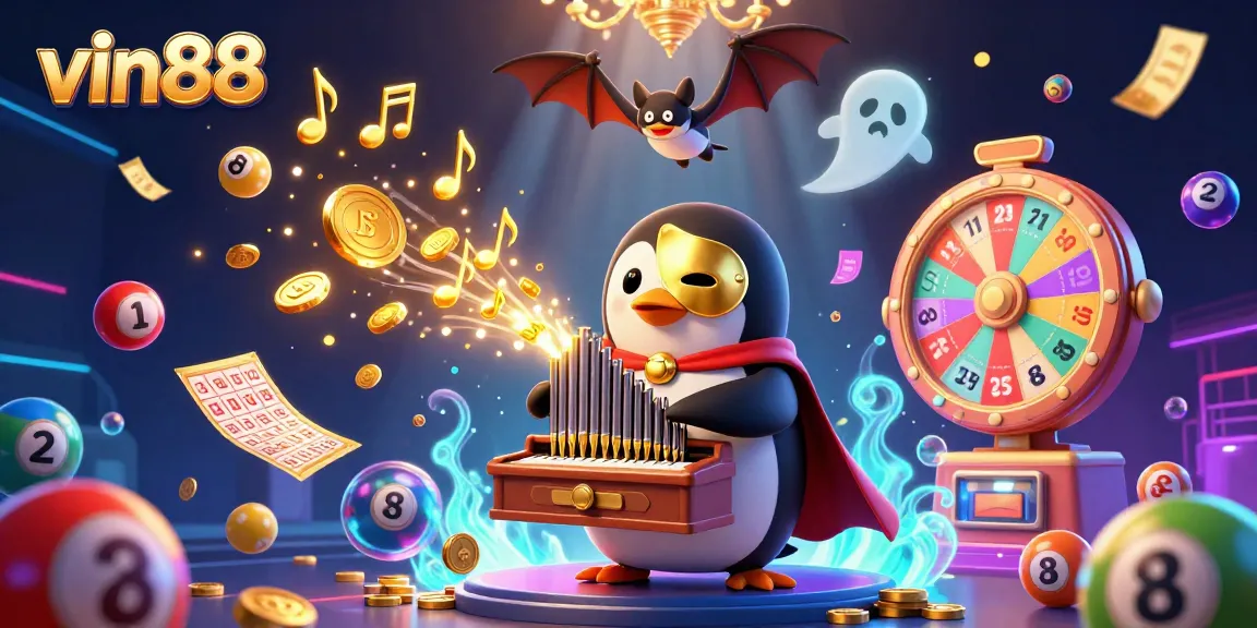 Experience vin88's thrilling atmosphere with a golden organ and vibrant game elements, delighting fortune seekers.