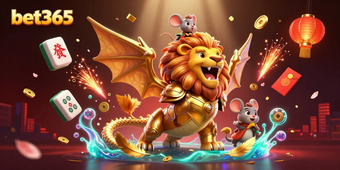 Experience exciting gaming with bet365 in this vibrant 3D casino illustration featuring a roaring chimera.