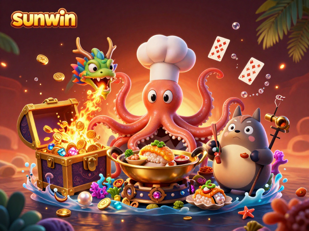 Experience the sunwin excitement as vibrant casino characters engage in a thrilling game.