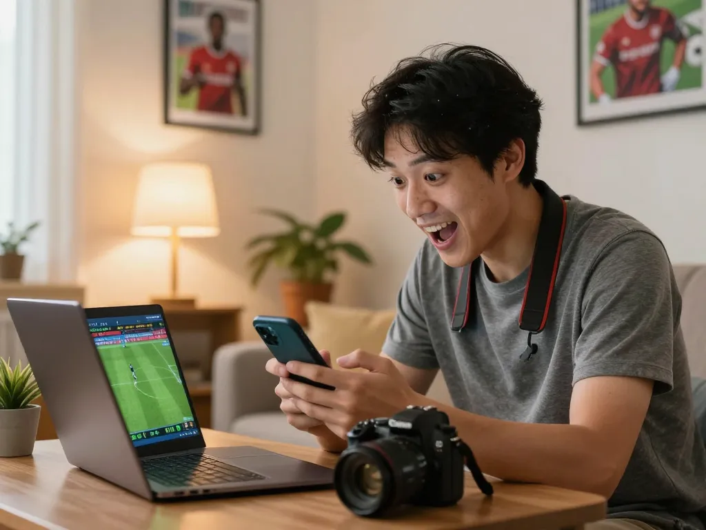 xem bóng đá trực tiếp hôm nay while actively betting on soccer matches using mobile and laptop in a cozy home environment