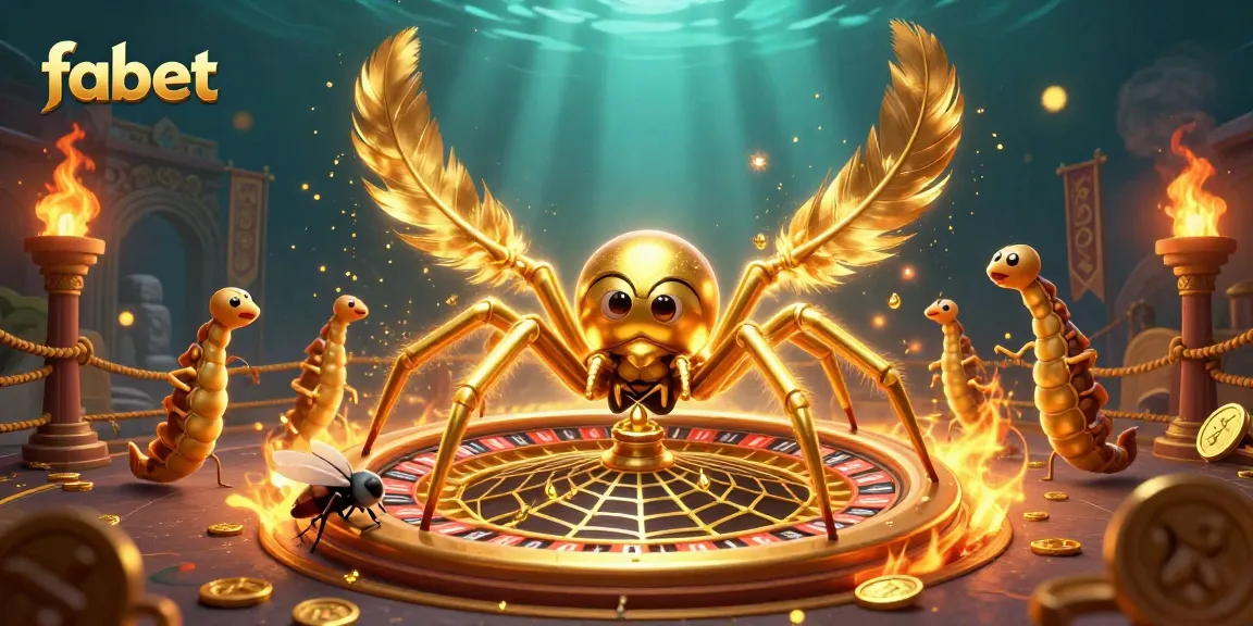 Join the fabet action as the golden spider spins a roulette web in this vibrant casino illustration.