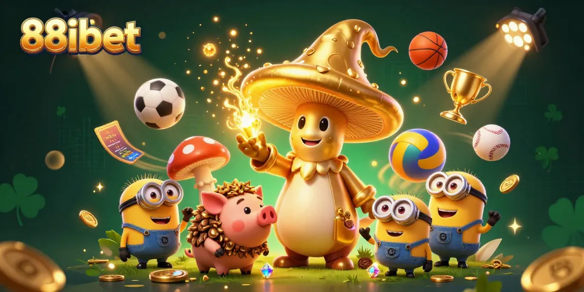 Experience excitement at 88ibet with a golden wizard and treasure hunting companions in casino-themed action.