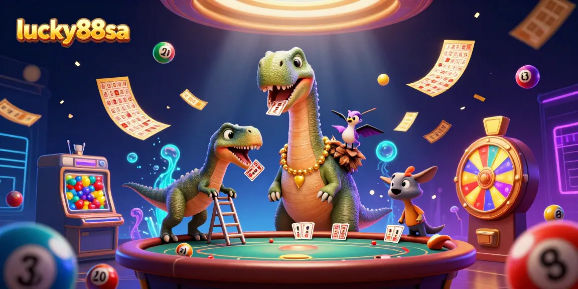 Experience thrilling gameplay at lucky88sa with vibrant casino elements featuring a dynamic dino dealer.