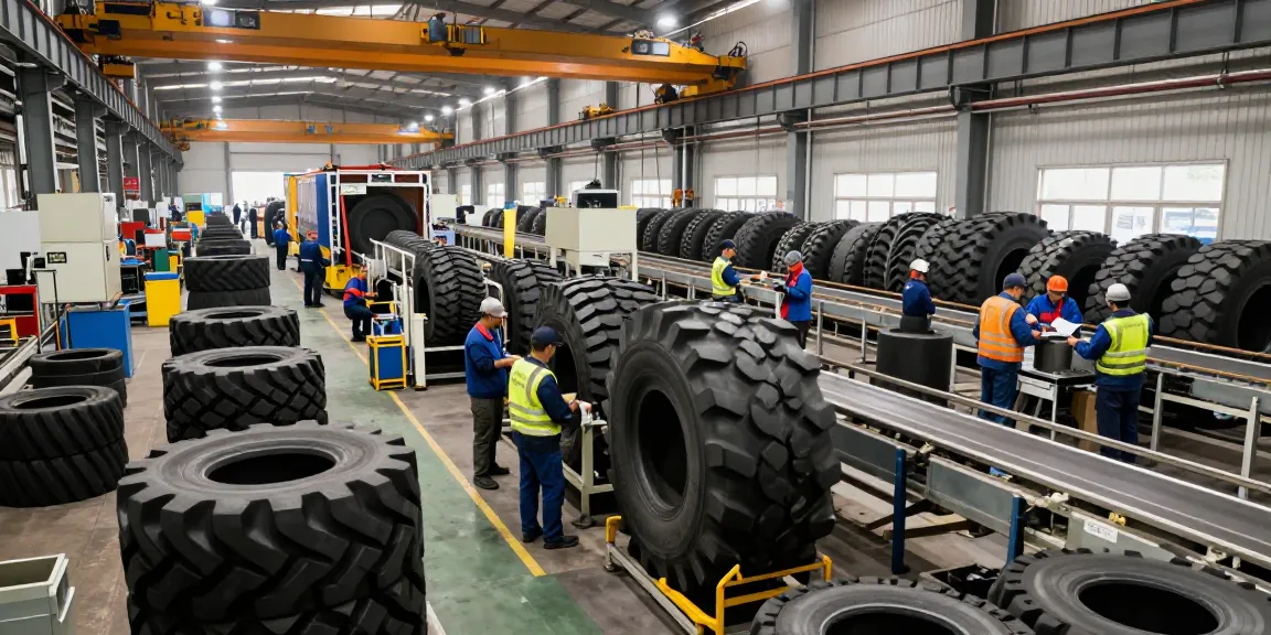 Production of Double Coin RR99 tires in a busy manufacturing facility