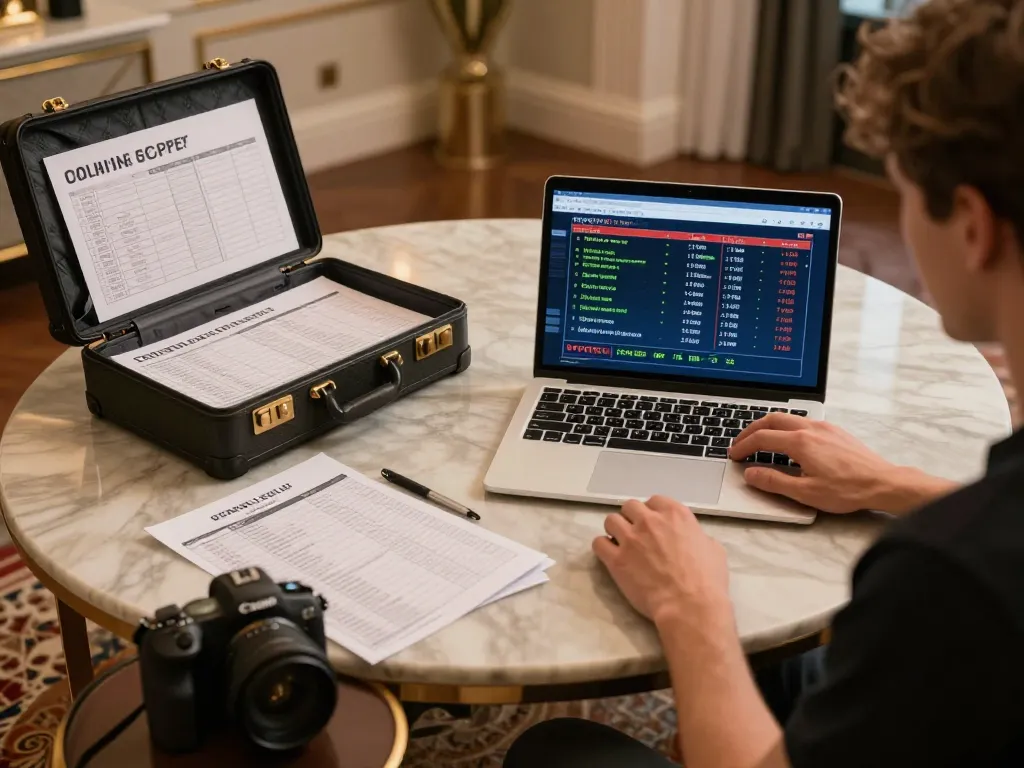 Person engaged in sports betting at a luxurious workstation for 28bets casino
