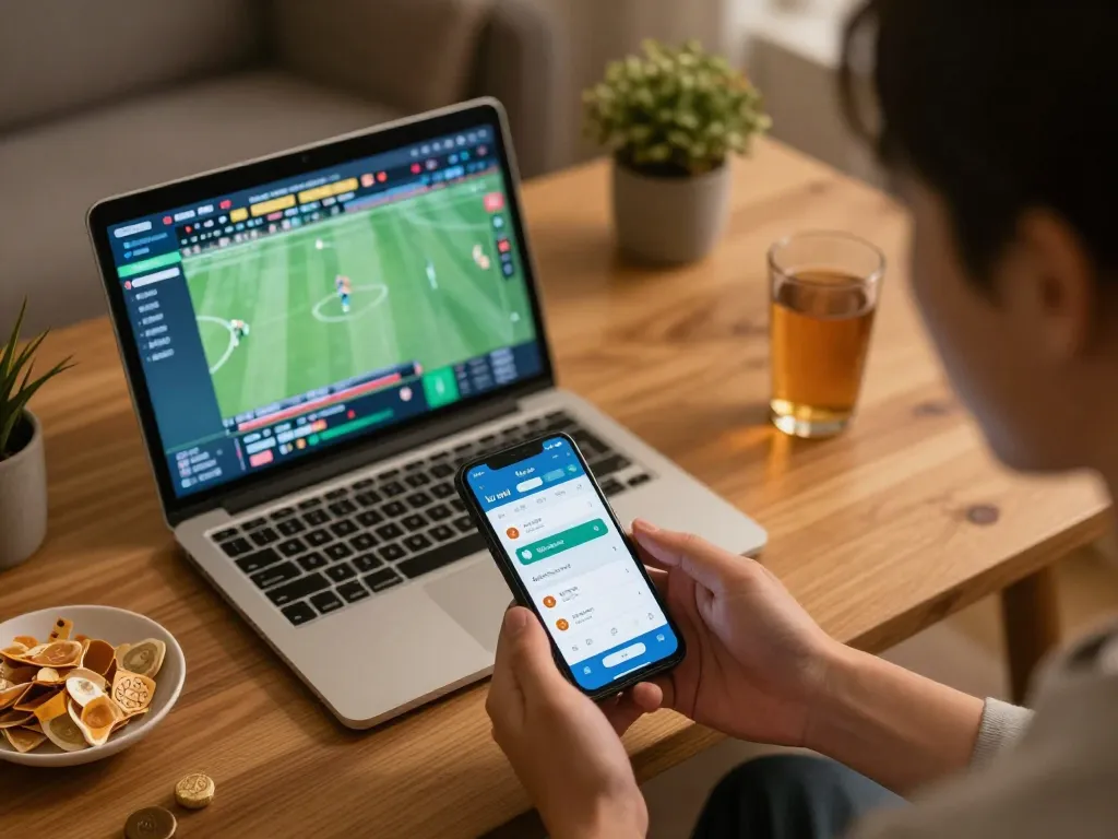 Player placing strategic bets on ku win app in a cozy home setting with snacks