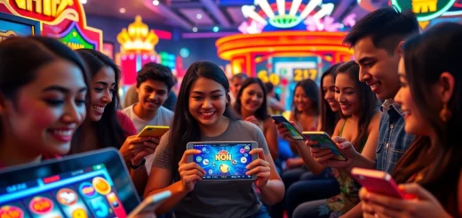 Nổ Hũ game experience with players engaged in a lively online casino environment.