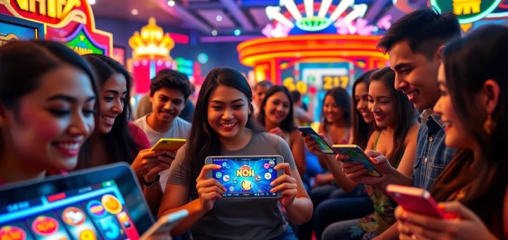 Nổ Hũ game experience with players engaged in a lively online casino environment.