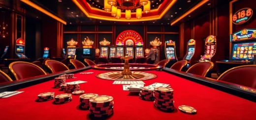 Experience the excitement of go 88 at an upscale casino table filled with vibrant poker chips and playing cards.