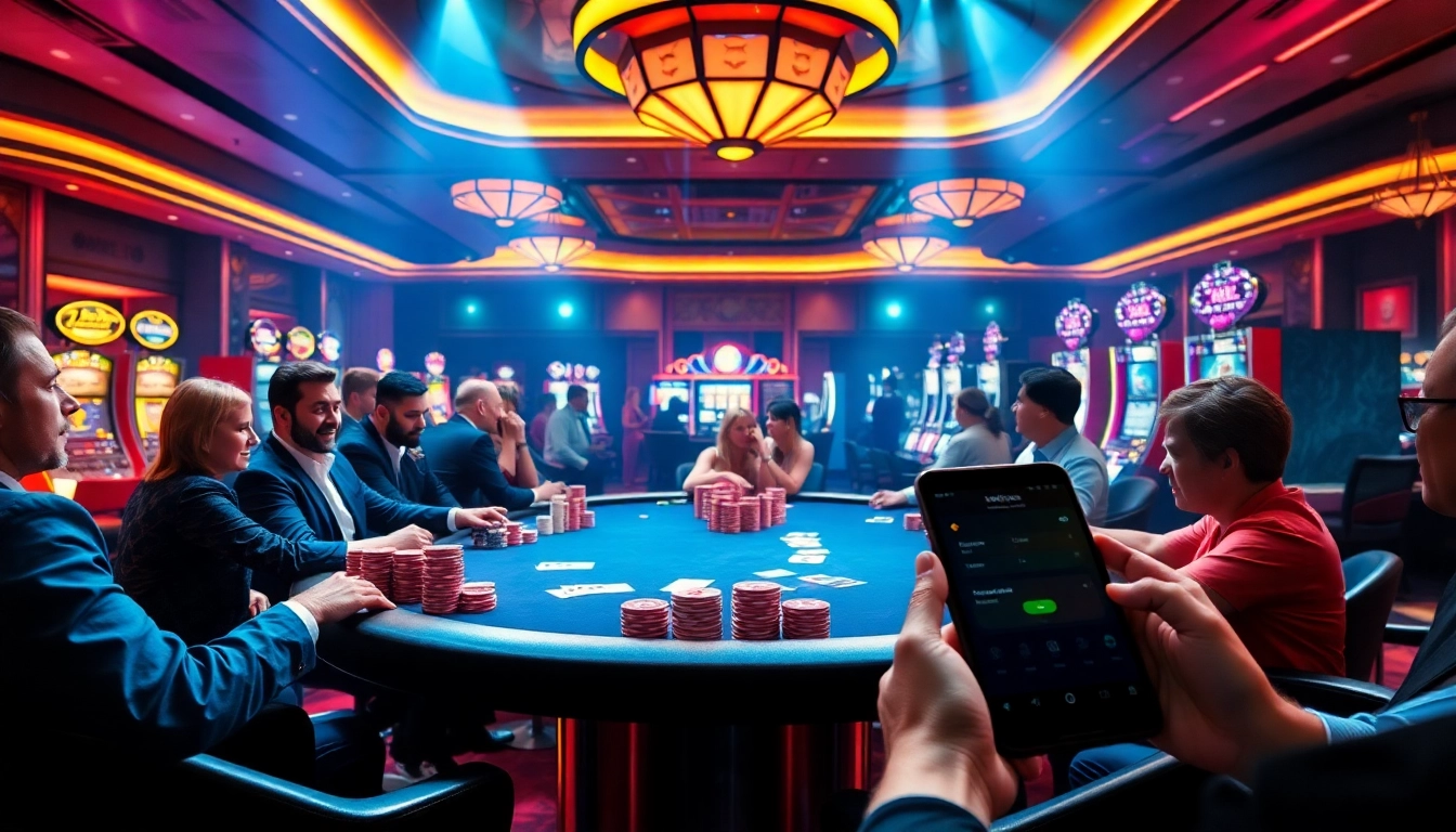 Engaged players at a high-stakes poker table in a luxurious casino promoting 8 XX gaming excitement.