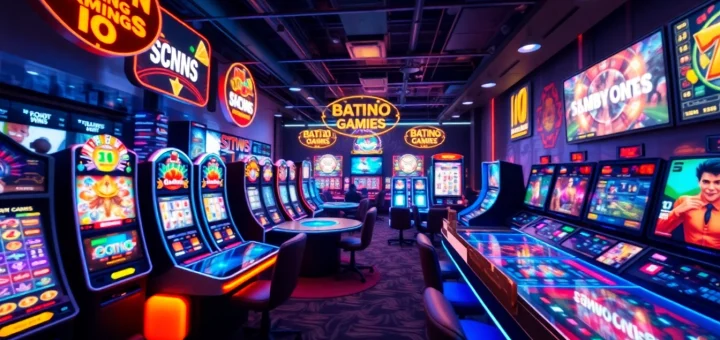 SV 66 vibrant online gaming atmosphere with colorful slot machines and dynamic displays