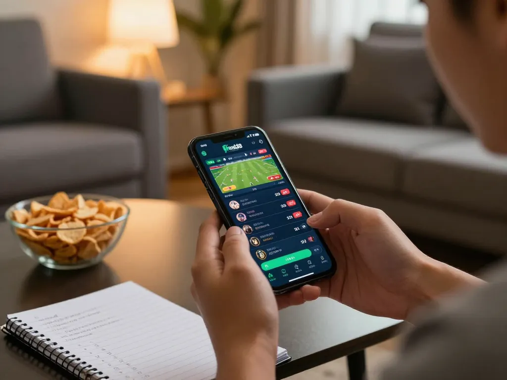 Bet on fun88 sports events with live odds displayed on mobile in a warm home setting