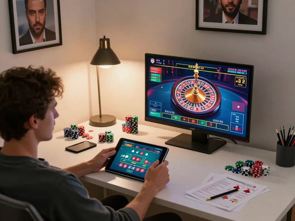 Engage with ok fun while playing roulette on a tablet in a cozy home office setup