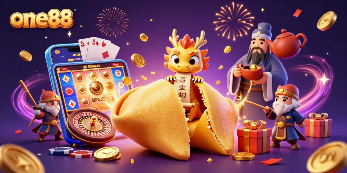 Experience thrilling gameplay with one88 at a vibrant 3D casino scene featuring exciting characters and festive elements.