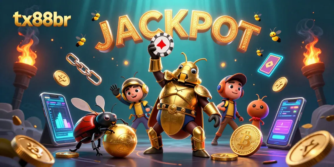 Win big with tx88br's thrilling games showcasing a victorious beetle champion and vibrant crypto elements!