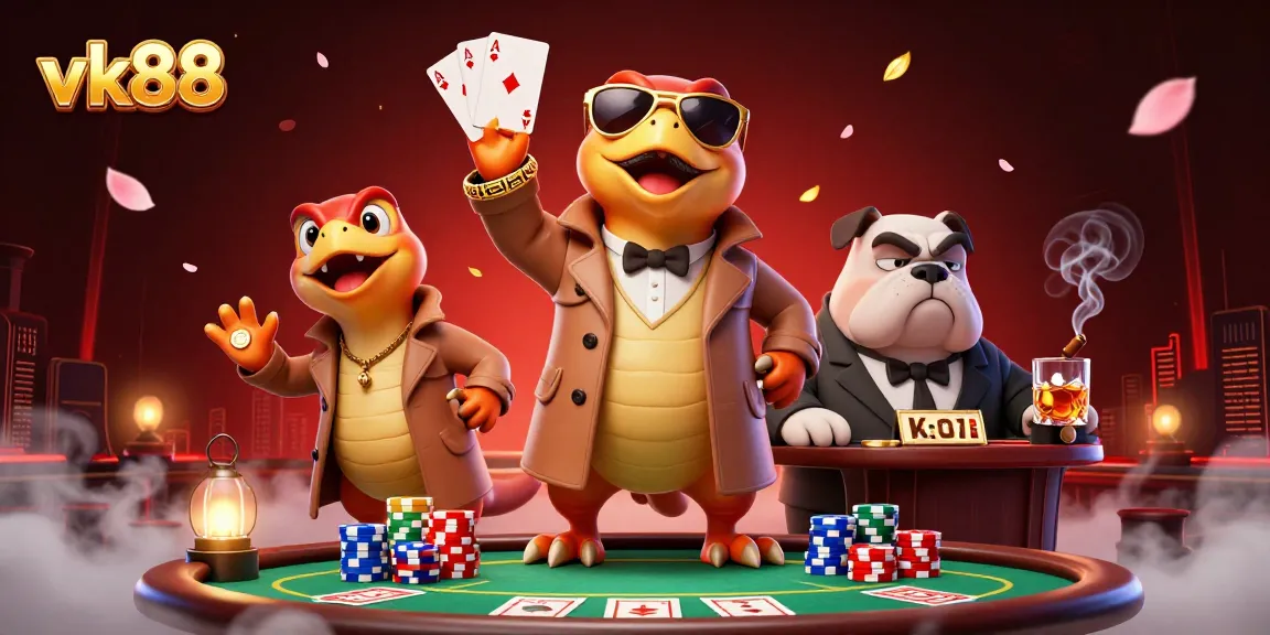 Place bets and play at vk88 with raptors in costume at a VIP casino lounge.